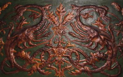 Set of 8 Chinoiserie Leather Valence Panels