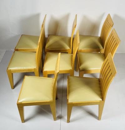 Set of 8 Dining Chairs in Blonde Wood and Leather Upholstery 