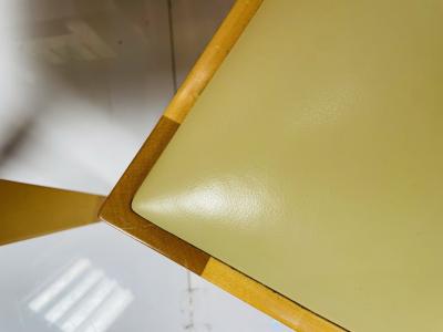 Set of 8 Dining Chairs in Blonde Wood and Leather Upholstery 