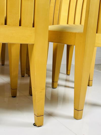 Set of 8 Dining Chairs in Blonde Wood and Leather Upholstery 