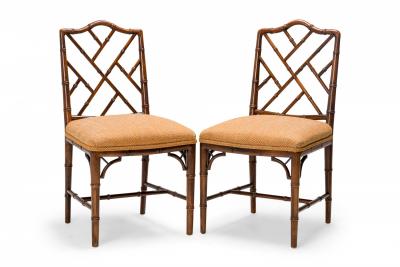 Set of 8 Faux Bamboo Lattice Back Gold and Red Herringbone Side Chairs