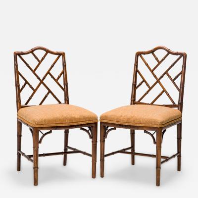 Set of 8 Faux Bamboo Lattice Back Gold and Red Herringbone Side Chairs