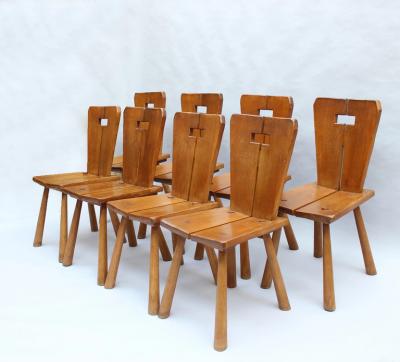 Set of 8 Fine French 1950s Beech Dining Chairs
