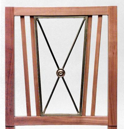 Set of 8 French 1940s Brass Maple Side Chairs