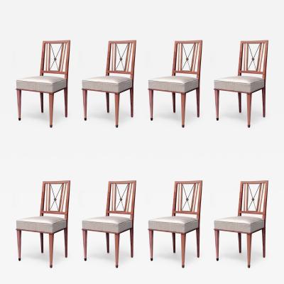 Set of 8 French 1940s Brass Maple Side Chairs