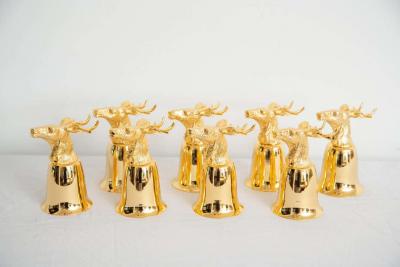 Set of 8 Gold Plated Stirrup Cups Goblets with Animal Heads Stags