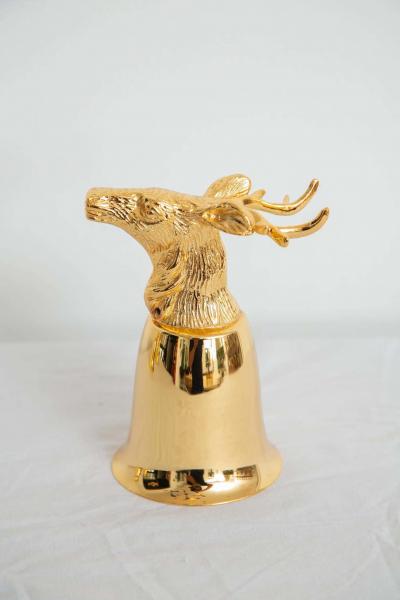 Set of 8 Gold Plated Stirrup Cups Goblets with Animal Heads Stags