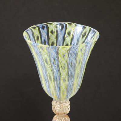 Set of 8 Hand Blown Murano Latticino Blue Chartreuse Wine Glasses W 24K Gold