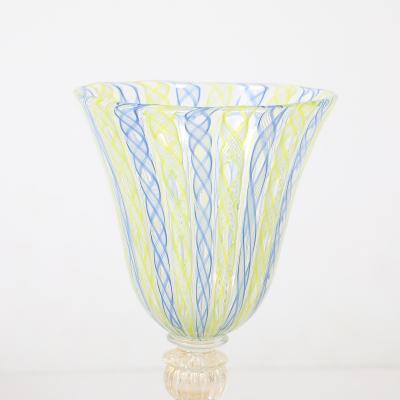 Set of 8 Hand Blown Murano Latticino Blue Chartreuse Wine Glasses W 24K Gold