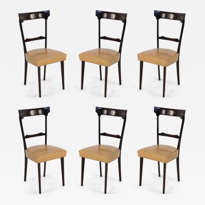 Set of 8 Ico Parisi Italian Mid Century Mahogany Frame and Yellow Alligator Upho