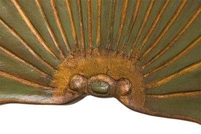 Set of 8 Italian Grotto Mid Century Carved Wood Green Upholstered Shellback Dini
