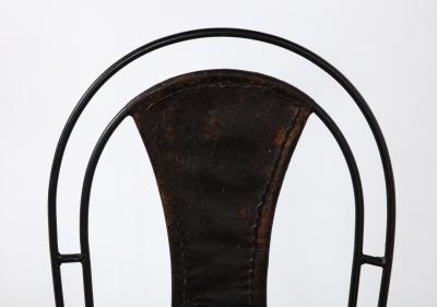 Set of 8 Italian Leather and Metal Bistro Dining Chairs Circa 1960