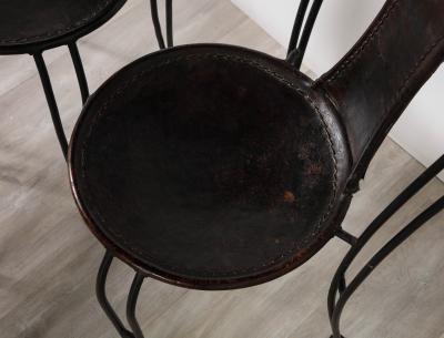 Set of 8 Italian Leather and Metal Bistro Dining Chairs Circa 1960