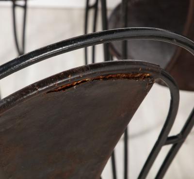 Set of 8 Italian Leather and Metal Bistro Dining Chairs Circa 1960