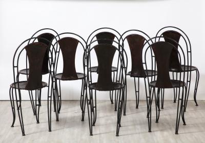 Set of 8 Italian Leather and Metal Bistro Dining Chairs Circa 1960