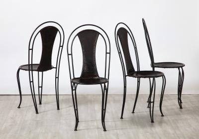 Set of 8 Italian Leather and Metal Bistro Dining Chairs Circa 1960