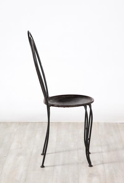 Set of 8 Italian Leather and Metal Bistro Dining Chairs Circa 1960