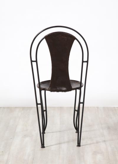 Set of 8 Italian Leather and Metal Bistro Dining Chairs Circa 1960