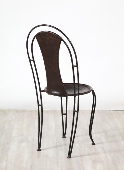 Set of 8 Italian Leather and Metal Bistro Dining Chairs Circa 1960