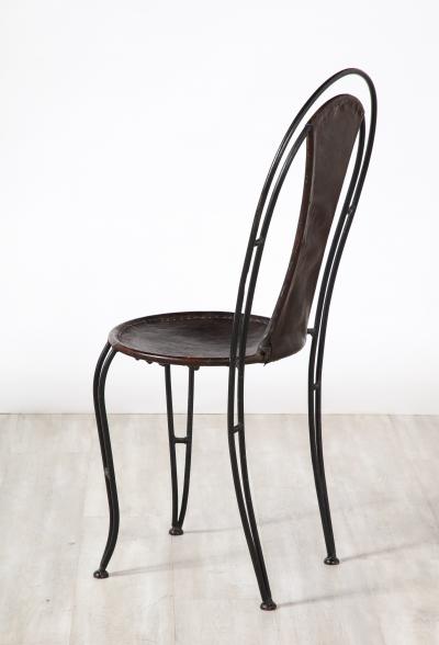 Set of 8 Italian Leather and Metal Bistro Dining Chairs Circa 1960