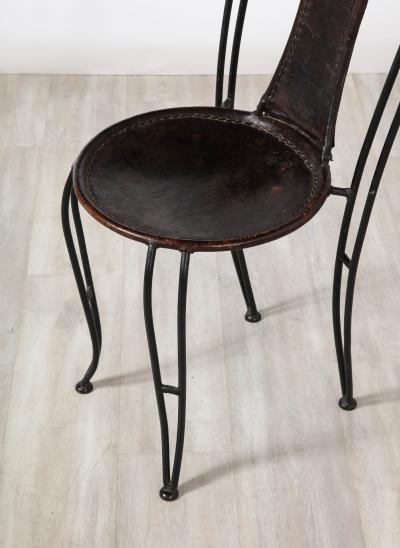 Set of 8 Italian Leather and Metal Bistro Dining Chairs Circa 1960