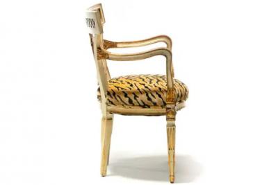 Set of 8 Italian Neoclassical Dining Chairs with Painted Murals Tiger Velvet