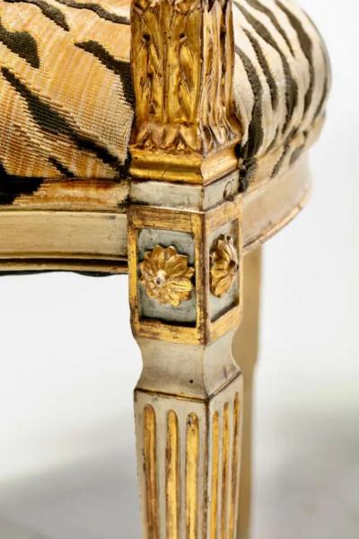 Set of 8 Italian Neoclassical Dining Chairs with Painted Murals Tiger Velvet