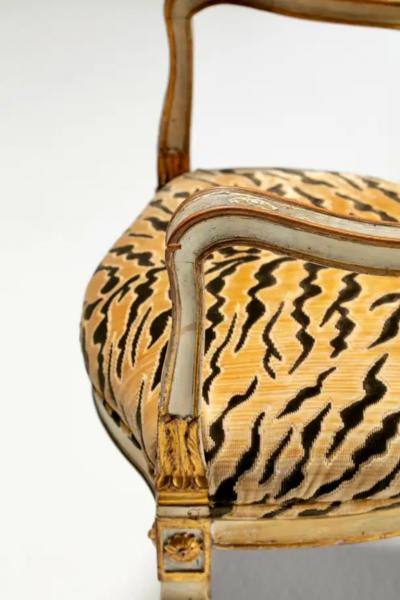 Set of 8 Italian Neoclassical Dining Chairs with Painted Murals Tiger Velvet