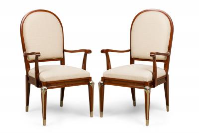 Set of 8 Jean Pascaud French Mid Century Mahogany and Silvered Bronze Upholstere