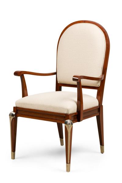 Set of 8 Jean Pascaud French Mid Century Mahogany and Silvered Bronze Upholstere