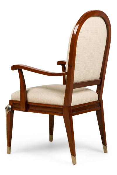 Set of 8 Jean Pascaud French Mid Century Mahogany and Silvered Bronze Upholstere