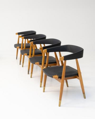 Set of 8 Lasse Ollinkari Dining Chairs in Black Leather Finland 1950s
