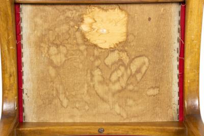 Set of 8 Mid Century Walnut and Red Vinyl Dining Side Chairs