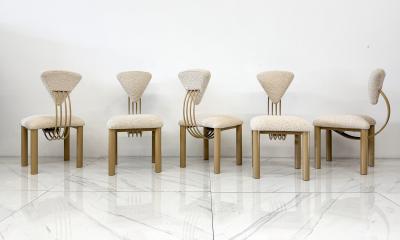 Set of 8 Post Modern Dining Chairs Powder Coated Tan and Ivory Boucle 1980s