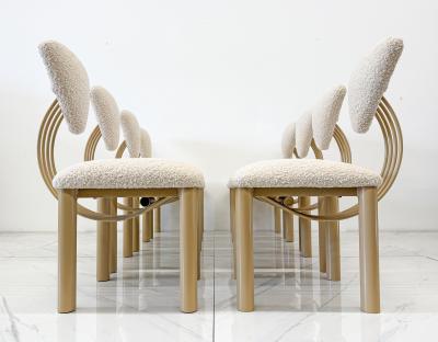 Set of 8 Post Modern Dining Chairs Powder Coated Tan and Ivory Boucle 1980s