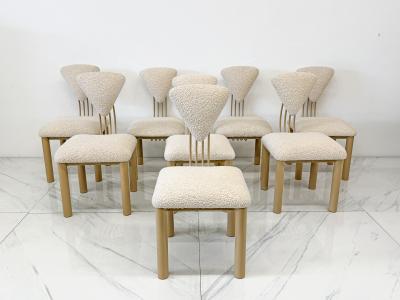 Set of 8 Post Modern Dining Chairs Powder Coated Tan and Ivory Boucle 1980s