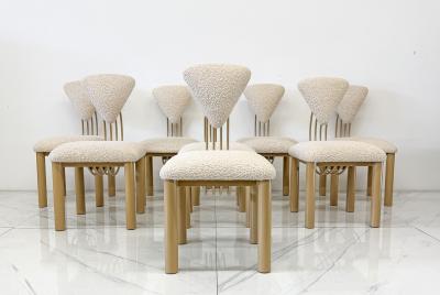 Set of 8 Post Modern Dining Chairs Powder Coated Tan and Ivory Boucle 1980s