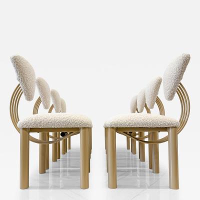 Set of 8 Post Modern Dining Chairs Powder Coated Tan and Ivory Boucle 1980s