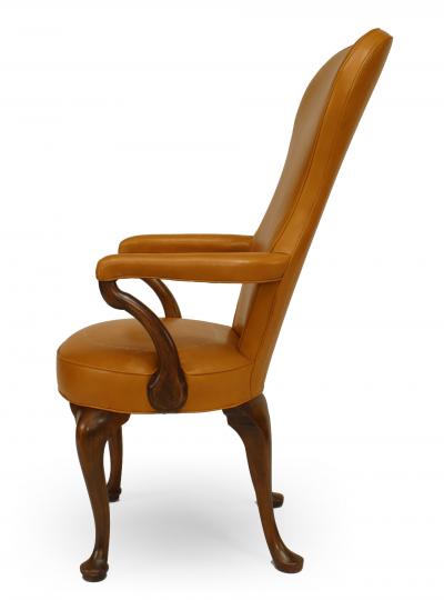 Set of 8 Queen Anne Style Leather High Back Arm Chair