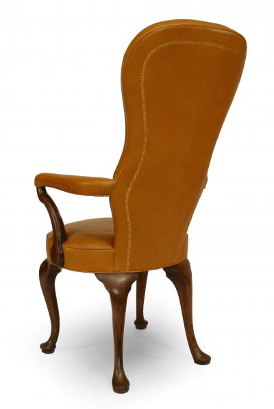 Set of 8 Queen Anne Style Leather High Back Arm Chair