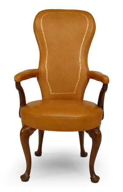 Set of 8 Queen Anne Style Leather High Back Arm Chair