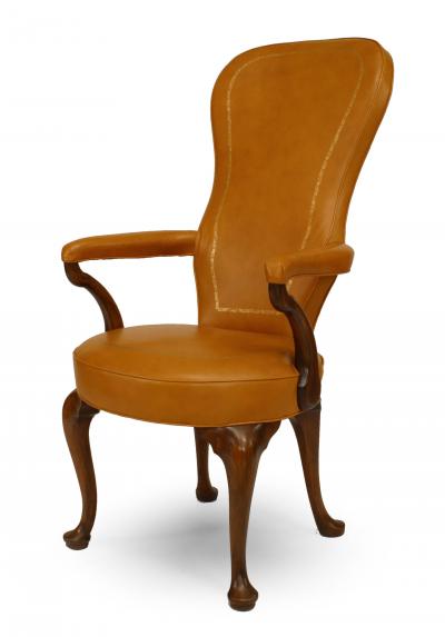 Set of 8 Queen Anne Style Leather High Back Arm Chair