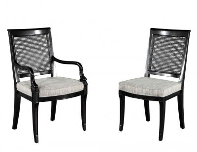 Set of 8 Regency Black Lacquered Cane Back Dining Chairs