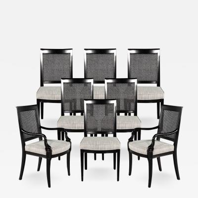 Set of 8 Regency Black Lacquered Cane Back Dining Chairs