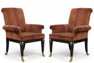 Set of 8 Russian Lacquered Bronze Mounted and Red Upholstered Dining Chairs