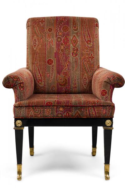 Set of 8 Russian Lacquered Bronze Mounted and Red Upholstered Dining Chairs