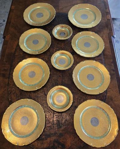 Set of 8 Vintage Bohemian 24kt Gold Platinum Incrusted Wall Plaques 3 Bowls
