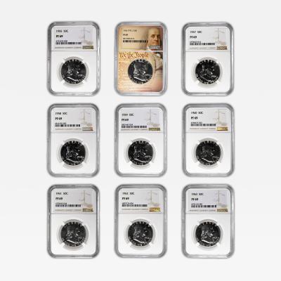 Set of 9 1955 1963 50C Franklin Half Dollars NGC PF 69