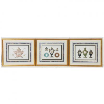 Set of 9 Antique Edouard Garnier Engraving Prints of Sevres Porcelain