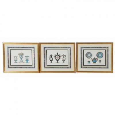 Set of 9 Antique Edouard Garnier Engraving Prints of Sevres Porcelain